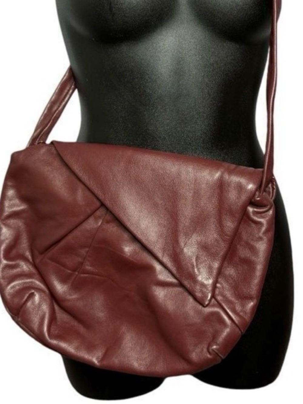 Wilson’s Vintage Burgundy Leather Asymmetric Flap Crossbody Bag Plush 70s 80s